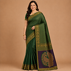 Handcrafted Kancheepuram Silk Saree | Purple & Green