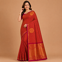 Handcrafted Kancheepuram Silk Saree | Rust Red