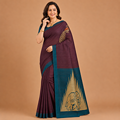 Handcrafted Dual Tone Kancheepuram Silk Saree | Maroon and Teal