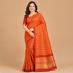 Handcrafted Kancheepuram Silk Saree | Red & Orange