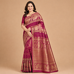 Handcrafted Kancheepuram Silk Saree | Fuchsia Pink