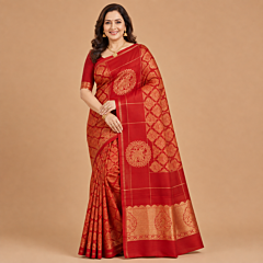 Handcrafted Kancheepuram Silk Saree | Crimson Red