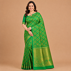 Handcrafted Kancheepuram Silk Saree | Parrot Green