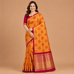 Handcrafted Kancheepuram Silk Saree | Mustard