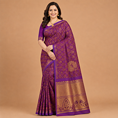 Handcrafted Kancheepuram Silk Saree | Magenta Purple