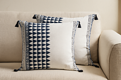 Hand Block printed Cushion covers 16x16 inches set of 2 Herringbone Fabric by The Artisans of Karushilpam 