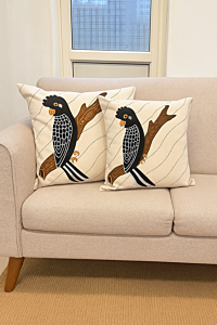 Hand Painted Cushion covers 16x16 inches set of 2 Self Stripe Fabric by The Artisans of Karushilpam 