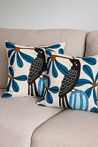 Hand Painted Cushion covers 16x16 inches set of 2 self stripe Fabric by The Artisans of Karushilpam 