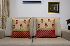Krushilpam Hand Block printed Cushion covers 16x16 inches set of 2 Brocket Fabric 