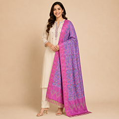 Handcrafted Ikat Silk Dupatta|Lavender and Pink