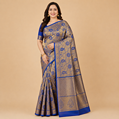 Handcrafted Kancheepuram Silk Saree | Navy Blue