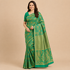 Handcrafted Kancheepuram Silk Saree | Emerald Green
