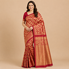 Handcrafted Kancheepuram Silk Saree | Regal Red