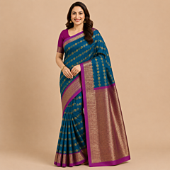 Handcrafted Kancheepuram Silk Saree | Peacock Teal
