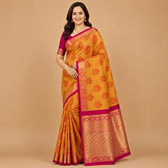 Handcrafted Kancheepuram Silk Saree | Mustard