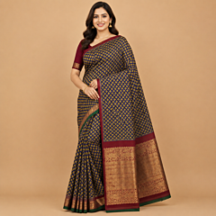Handcrafted Kancheepuram Silk Saree | Navy and Gold