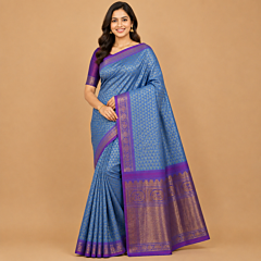 Handcrafted Kancheepuram Silk Saree | Royal Blue