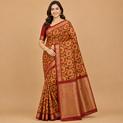 Handcrafted Kancheepuram Silk Saree | Maroon and Gold 