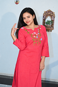 Womens Pink Embroidered Straight Kurta  Floral Embroidery 