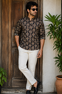 Ethnic Printed Short Kurta black 