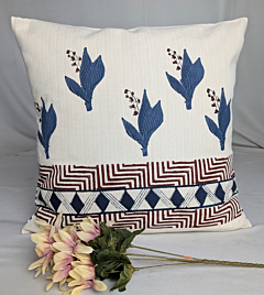 Hand Block printed Cushion covers 16x16 inches set of 2 Herringbone Fabric by The Artisans of Karushilpam 