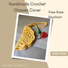 Handmade Crochet Glasses Cover with Free Rose Keychain 