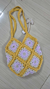 Handmade Crochet Bag | Yellow, White & Pink