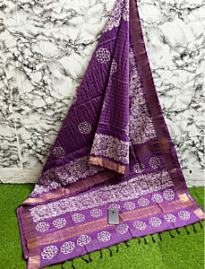 Aarvi Grace – Kota Staple Mangalagiri Saree with Discharge Print & Matching Blouse | Lightweight Handloom Elegance