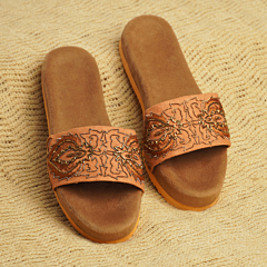Handcrafted Embroidered Slide Sandals| Rust 