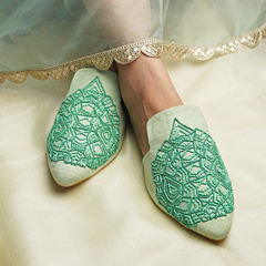 Peach Green Slip-on Handcrafted Mules