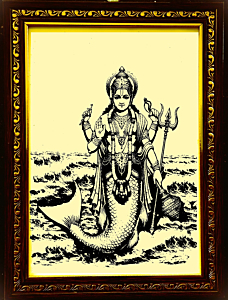 SAND ART Dasavatharam Matsya Avatar, NATURAL BLACK SAND PICTURE, Size 10*14 inch with frame