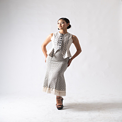 Handmade  Top & Skirt ThlanPar Pattern Set I Off White 