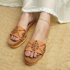 Handcrafted Peach Embroidered Comfort Slide Sandals for Women