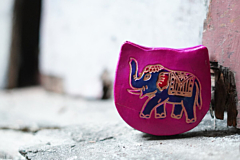 Genuine leather Small Coin Purse Elephant Design Pink