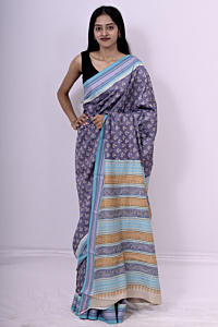 Tussar Karvati Kinar Printed Saree With Blue Border