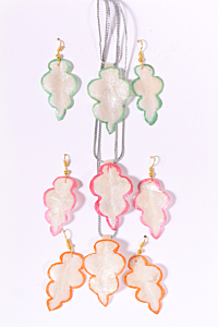 Handmade Pendant with Earrings Set | Leaf Design | Multicolour | Set of 3