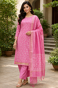 Maheswari Hand block printed Dress Material -3 piece