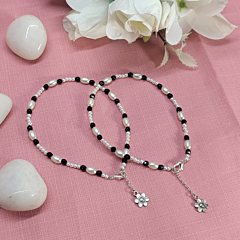 Handcrafted Black & White Beaded Anklet Pair