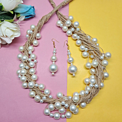 Handwoven Twine Accent Pearl Necklace Set