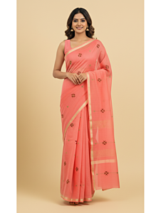 Vibrant Orange Chanderi Saree Fabric for Women