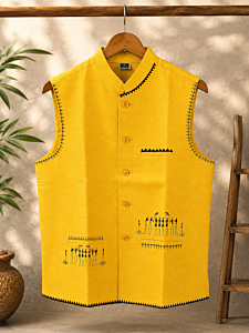 Handcrafted Warli Tribal Art Nehru Jacket| Size 44