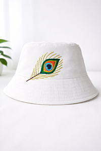 Hand Embroidered Peacock Feather Bucket Hat