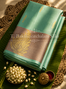 Sea Green Handloom Pure Kanchipuram Silk Saree with Traditional Peacock Border