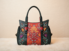 Elegant Blue Hand Embroidered Leather Bag