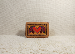 Brown Heart Design Embroidered Leather Bag