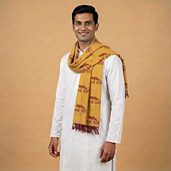 Handprinted Radhe Radhe Puja Gamcha|Yellow