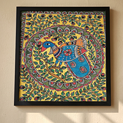 Hand-Painted Madhubani Peacock Art Unframed|15x11 inches