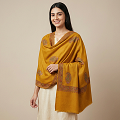 Handwoven Pure Pashmina Neem Jamavar Shawl with Fine Sozni Work | Yellow
