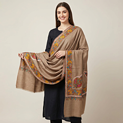 Handwoven Pure Pashmina Neem Jamavar Shawl with Fine Sozni Work| Brown