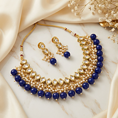 Handcrafted Kundan Blue Choker Necklace Set